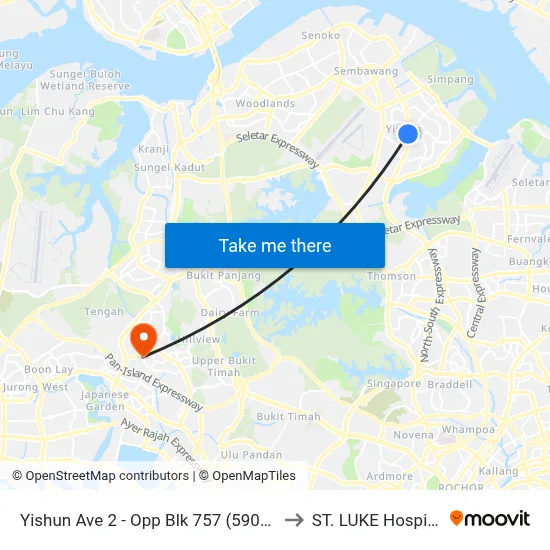 Yishun Ave 2 - Opp Blk 757 (59069) to ST. LUKE Hospital map