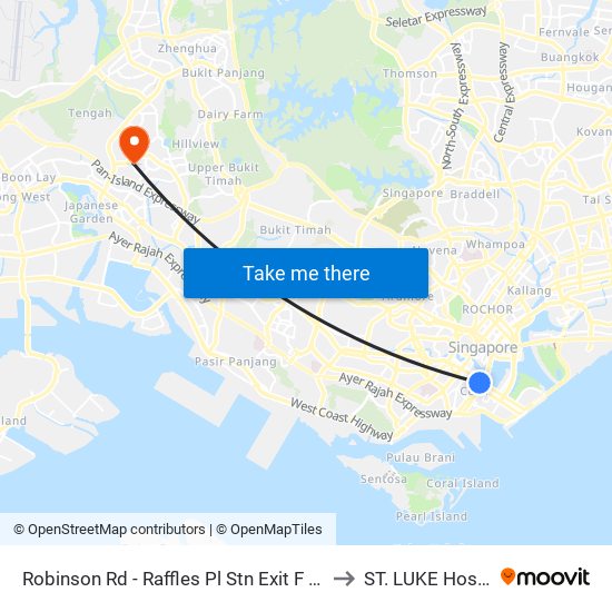 Robinson Rd - Raffles Pl Stn Exit F (03031) to ST. LUKE Hospital map