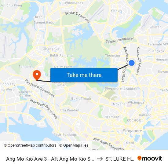 Ang Mo Kio Ave 3 - Aft Ang Mo Kio Stn Exit A (54261) to ST. LUKE Hospital map