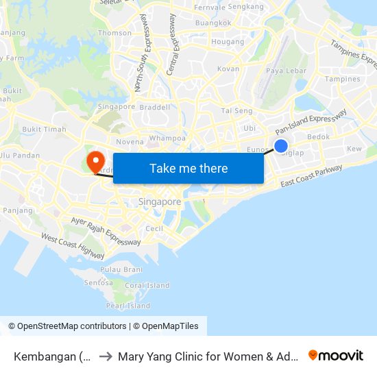 Kembangan (EW6) to Mary Yang Clinic for Women & Adolescents map