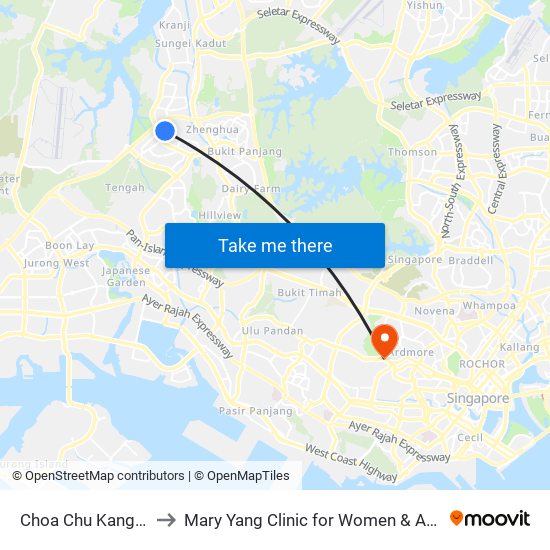 Choa Chu Kang (NS4) to Mary Yang Clinic for Women & Adolescents map