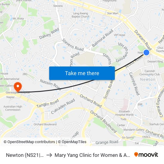 Newton (NS21|DT11) to Mary Yang Clinic for Women & Adolescents map