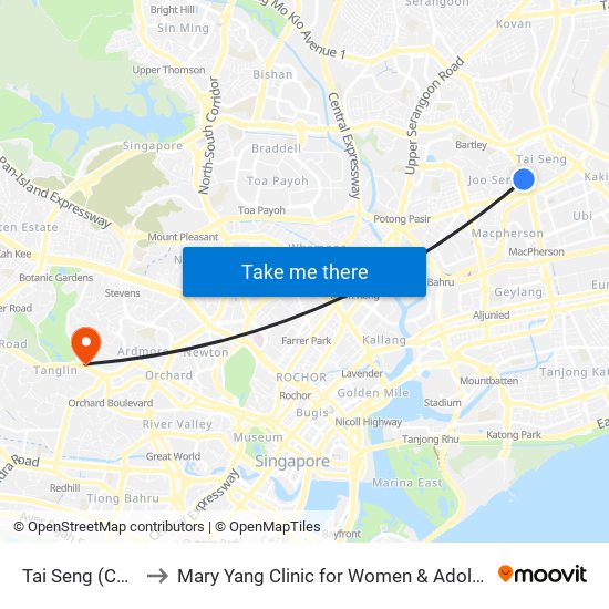 Tai Seng (CC11) to Mary Yang Clinic for Women & Adolescents map