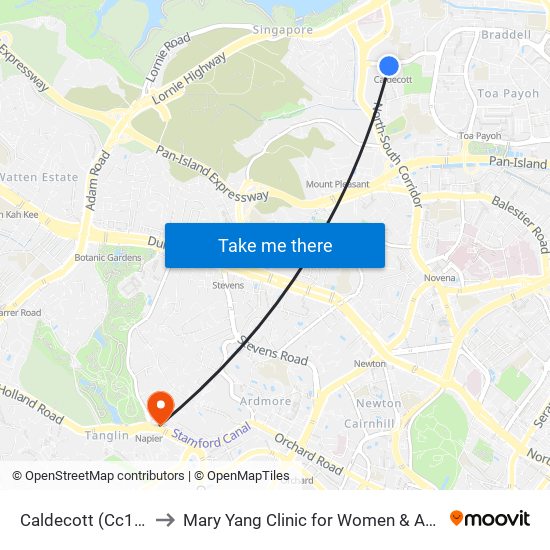 Caldecott (Cc17|Te9) to Mary Yang Clinic for Women & Adolescents map