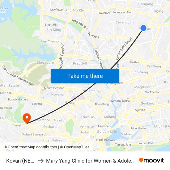 Kovan (NE13) to Mary Yang Clinic for Women & Adolescents map