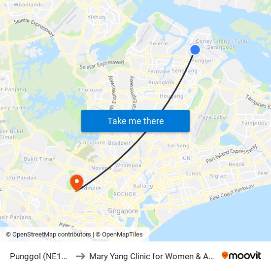 Punggol (NE17|PTC) to Mary Yang Clinic for Women & Adolescents map