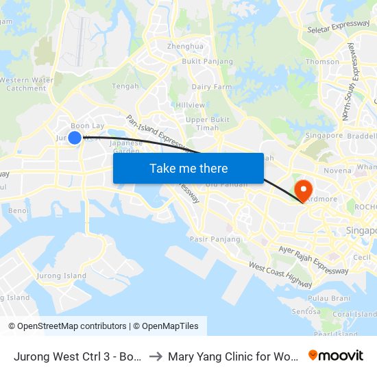 Jurong West Ctrl 3 - Boon Lay Int (22009) to Mary Yang Clinic for Women & Adolescents map
