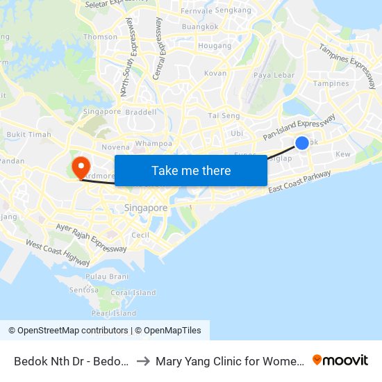 Bedok Nth Dr - Bedok Int (84009) to Mary Yang Clinic for Women & Adolescents map