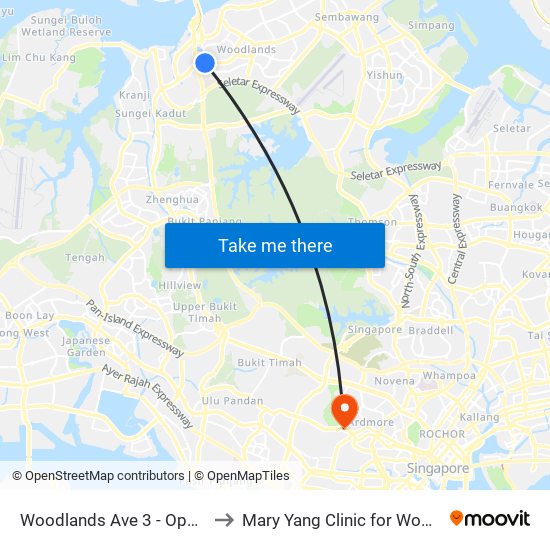 Woodlands Ave 3 - Opp Blk 402 (46499) to Mary Yang Clinic for Women & Adolescents map