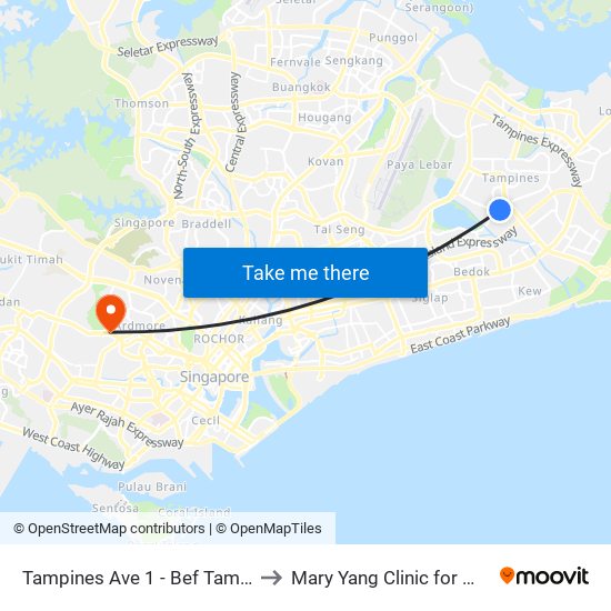 Tampines Ave 1 - Bef Tampines West Stn (75059) to Mary Yang Clinic for Women & Adolescents map