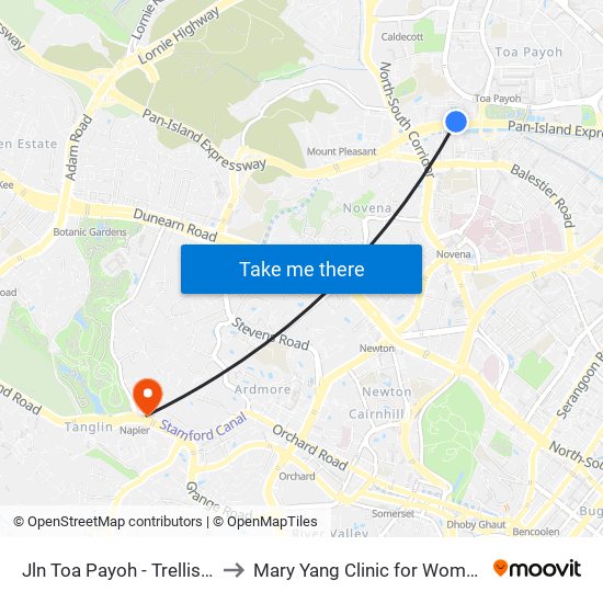 Jln Toa Payoh - Trellis Twrs (52071) to Mary Yang Clinic for Women & Adolescents map