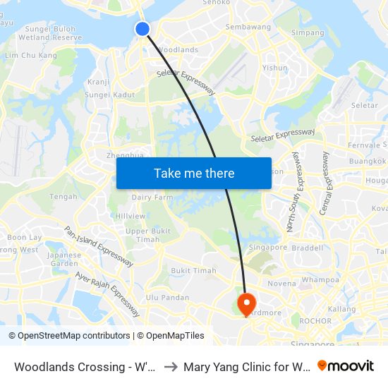 Woodlands Crossing - W'Lands Checkpt (46109) to Mary Yang Clinic for Women & Adolescents map