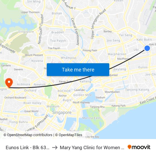 Eunos Link - Blk 637 (71091) to Mary Yang Clinic for Women & Adolescents map