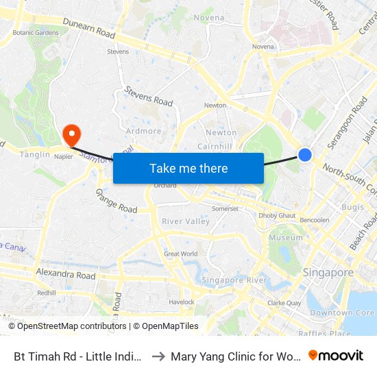 Bt Timah Rd - Little India Stn Exit A (40011) to Mary Yang Clinic for Women & Adolescents map