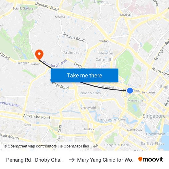 Penang Rd - Dhoby Ghaut Stn Exit B (08031) to Mary Yang Clinic for Women & Adolescents map