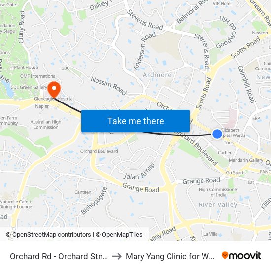 Orchard Rd - Orchard Stn/Lucky Plaza (09048) to Mary Yang Clinic for Women & Adolescents map