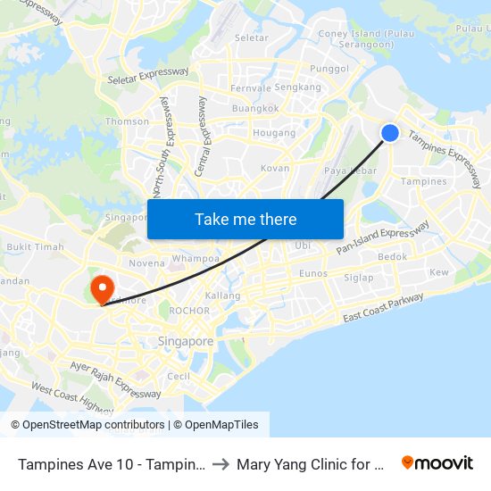 Tampines Ave 10 - Tampines Wafer Fab Pk (75351) to Mary Yang Clinic for Women & Adolescents map