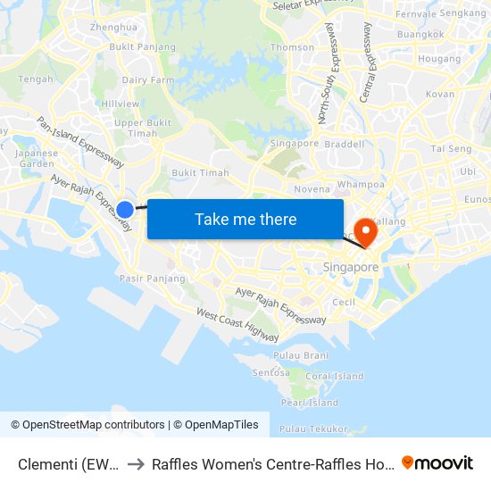 Clementi (EW23) to Raffles Women's Centre-Raffles Hospital map