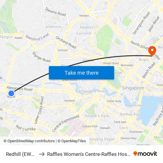 Redhill (EW18) to Raffles Women's Centre-Raffles Hospital map
