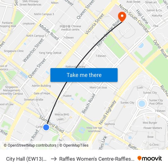 City Hall (EW13|NS25) to Raffles Women's Centre-Raffles Hospital map