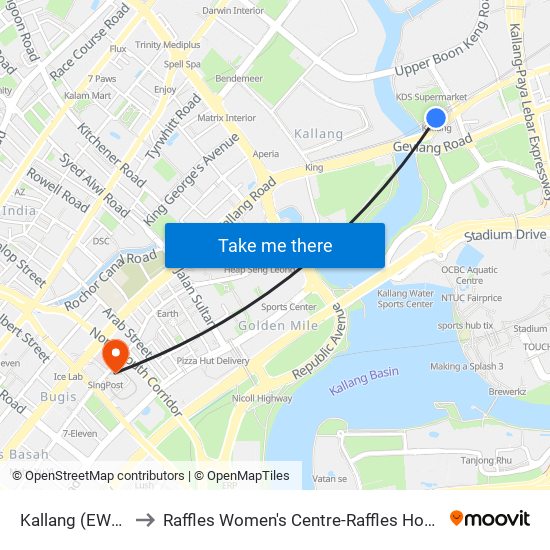 Kallang (EW10) to Raffles Women's Centre-Raffles Hospital map