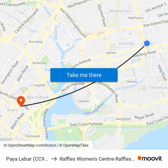 Paya Lebar (CC9|EW8) to Raffles Women's Centre-Raffles Hospital map