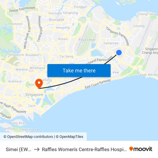 Simei (EW3) to Raffles Women's Centre-Raffles Hospital map