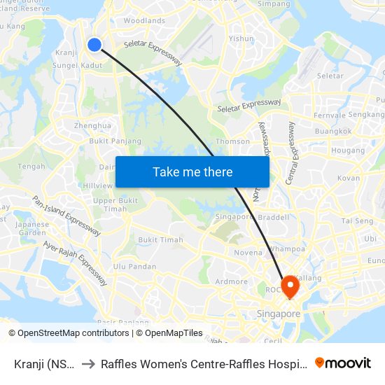 Kranji (NS7) to Raffles Women's Centre-Raffles Hospital map