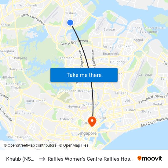 Khatib (NS14) to Raffles Women's Centre-Raffles Hospital map