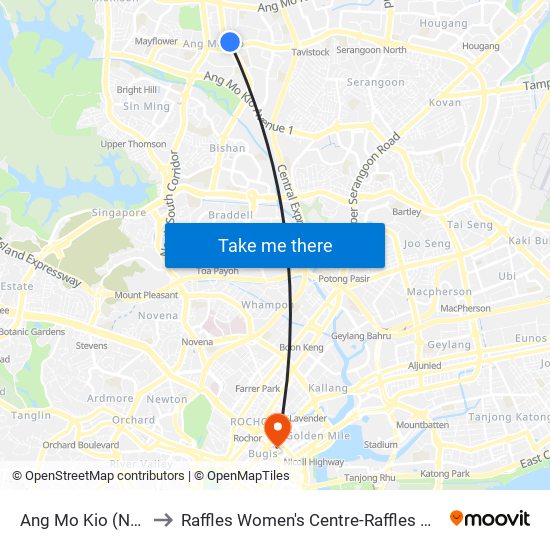 Ang Mo Kio (NS16) to Raffles Women's Centre-Raffles Hospital map