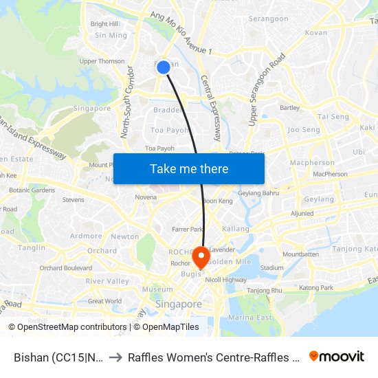 Bishan (CC15|NS17) to Raffles Women's Centre-Raffles Hospital map