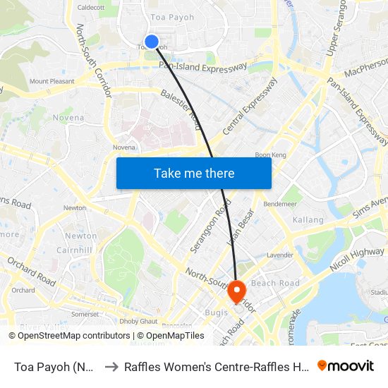 Toa Payoh (NS19) to Raffles Women's Centre-Raffles Hospital map