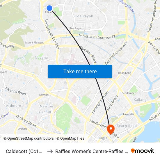 Caldecott (Cc17|Te9) to Raffles Women's Centre-Raffles Hospital map