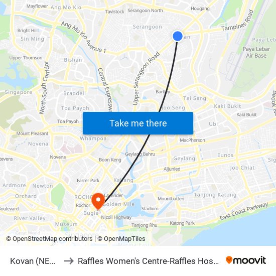 Kovan (NE13) to Raffles Women's Centre-Raffles Hospital map