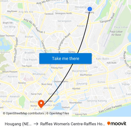 Hougang (NE14) to Raffles Women's Centre-Raffles Hospital map