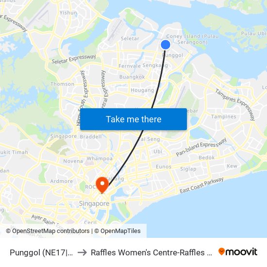 Punggol (NE17|PTC) to Raffles Women's Centre-Raffles Hospital map