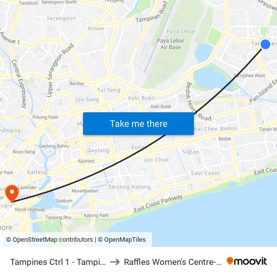 Tampines Ctrl 1 - Tampines Int (75009) to Raffles Women's Centre-Raffles Hospital map