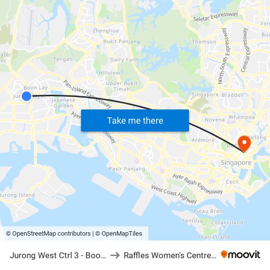 Jurong West Ctrl 3 - Boon Lay Int (22009) to Raffles Women's Centre-Raffles Hospital map