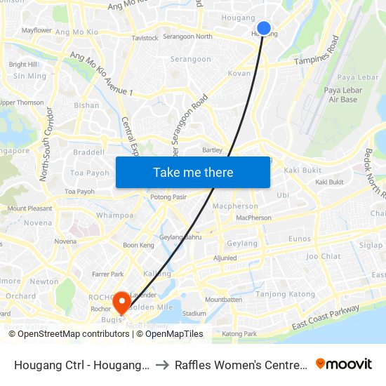 Hougang Ctrl - Hougang Ctrl Int (64009) to Raffles Women's Centre-Raffles Hospital map