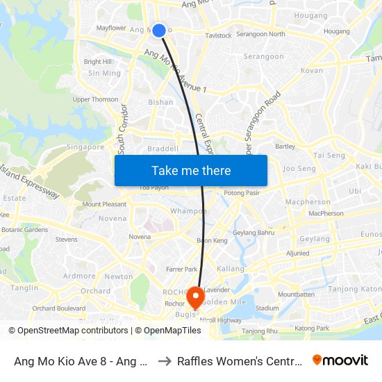 Ang Mo Kio Ave 8 - Ang Mo Kio Int (54009) to Raffles Women's Centre-Raffles Hospital map