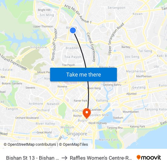 Bishan St 13 - Bishan Int (53009) to Raffles Women's Centre-Raffles Hospital map