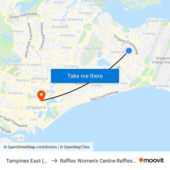 Tampines East (DT33) to Raffles Women's Centre-Raffles Hospital map