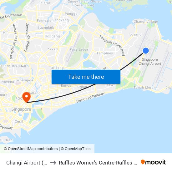 Changi Airport (CG2) to Raffles Women's Centre-Raffles Hospital map