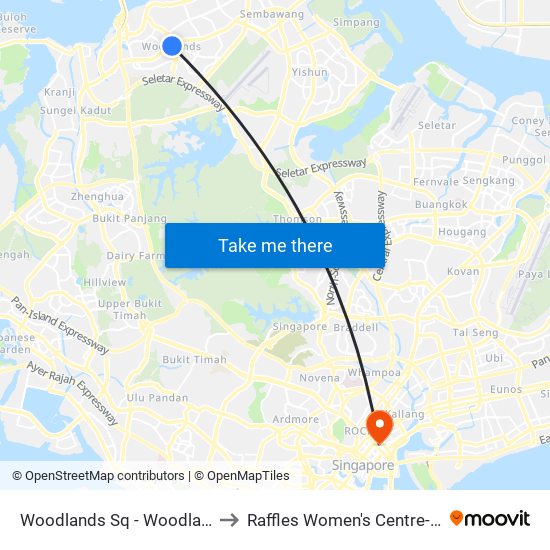 Woodlands Sq - Woodlands Int (46009) to Raffles Women's Centre-Raffles Hospital map