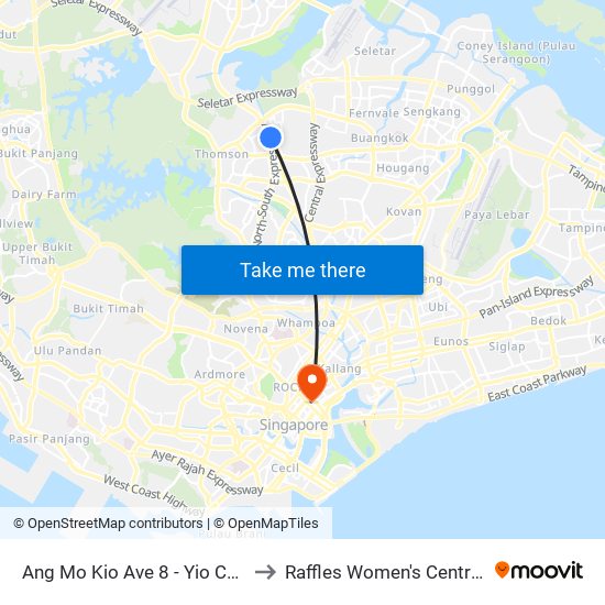 Ang Mo Kio Ave 8 - Yio Chu Kang Int (55509) to Raffles Women's Centre-Raffles Hospital map