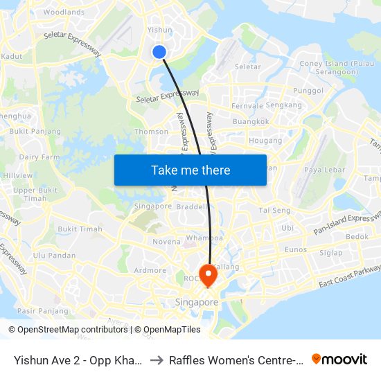 Yishun Ave 2 - Opp Khatib Stn (59049) to Raffles Women's Centre-Raffles Hospital map