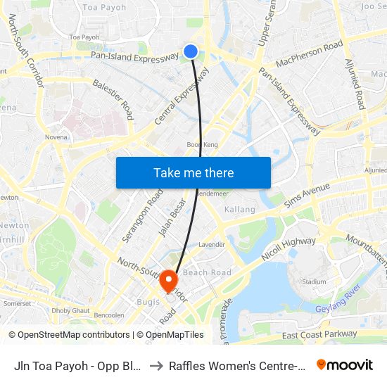 Jln Toa Payoh - Opp Blk 195 (52089) to Raffles Women's Centre-Raffles Hospital map