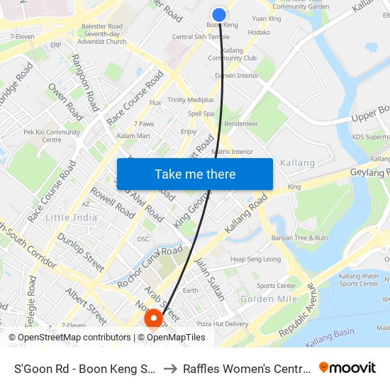 S'Goon Rd - Boon Keng Stn/Blk 102 (60121) to Raffles Women's Centre-Raffles Hospital map