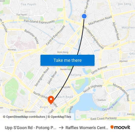 Upp S'Goon Rd - Potong Pasir Stn Exit B (60269) to Raffles Women's Centre-Raffles Hospital map