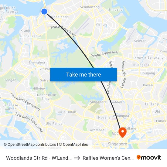 Woodlands Ctr Rd - W'Lands Train Checkpt (46069) to Raffles Women's Centre-Raffles Hospital map